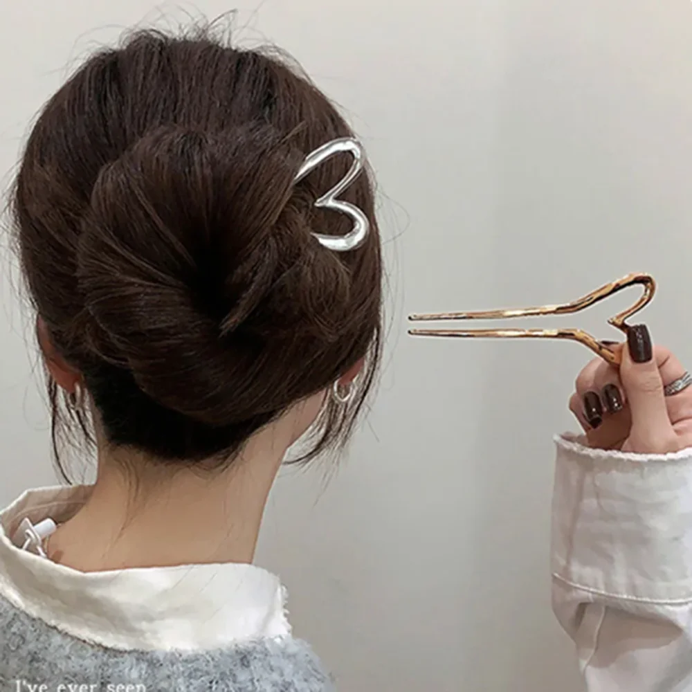 Fashion Love Metal Hair Clip Pin For Women Heart Shaped Hair Sticks Girls Korean Irregular Silver Color Hairpin Hair Accessories