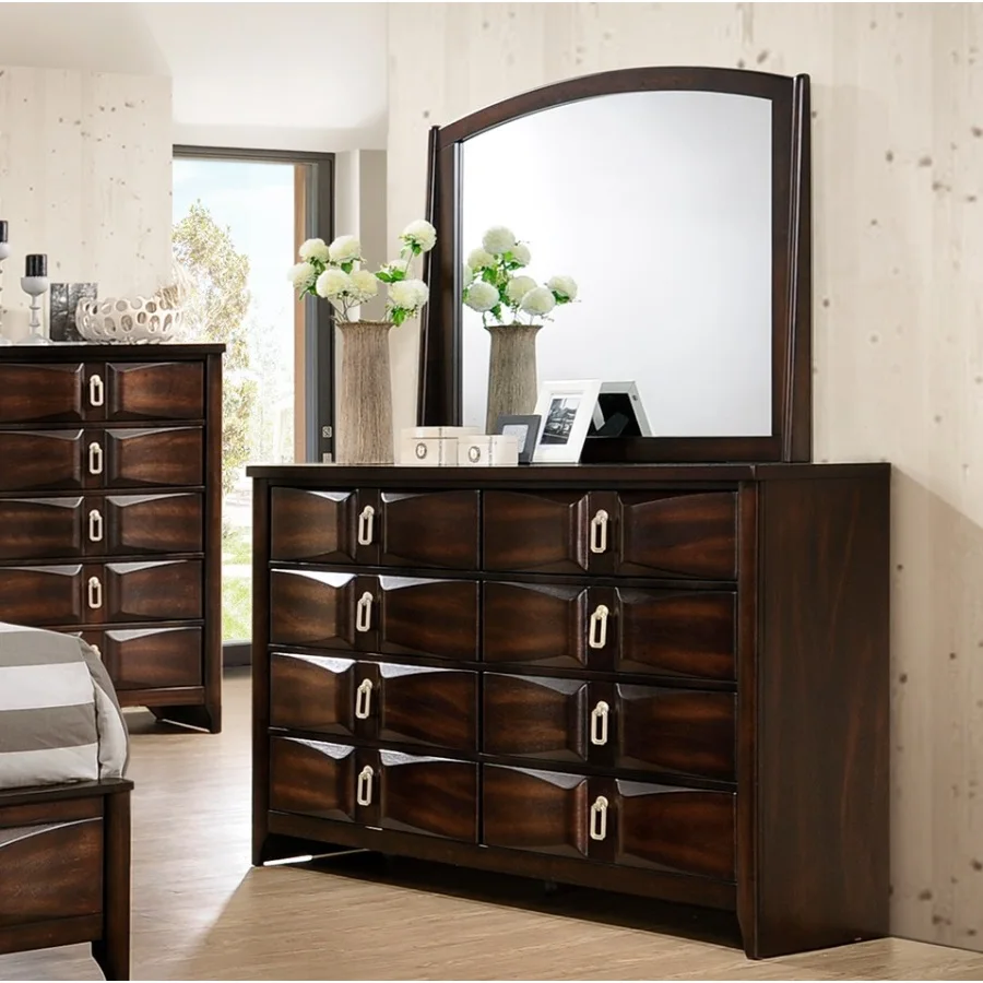 Bedroom Furniture Dresser w/ Mirror Varnish Oak MDF 2pc Set