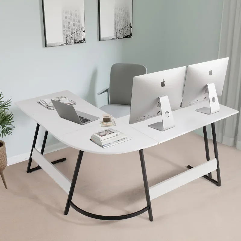 Home Office Writing Desk Modern L-Shape Computer Desk, White office table white desk l shaped desk