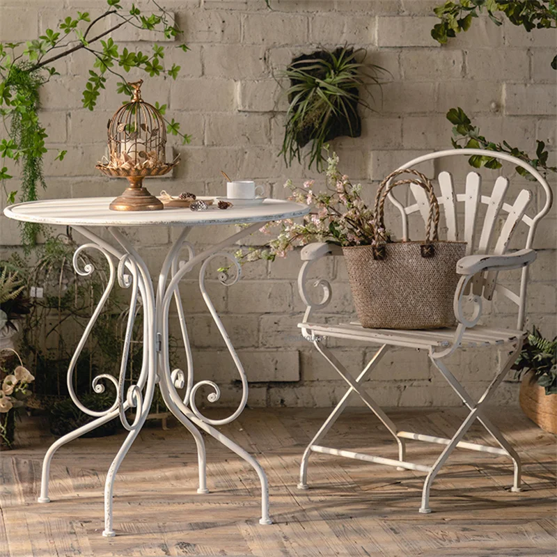 Nordic Retro Coffee Table Cafe Outdoor Garden Table and Chair Combination Balcony Leisure Small Round Table Patio Furniture Z