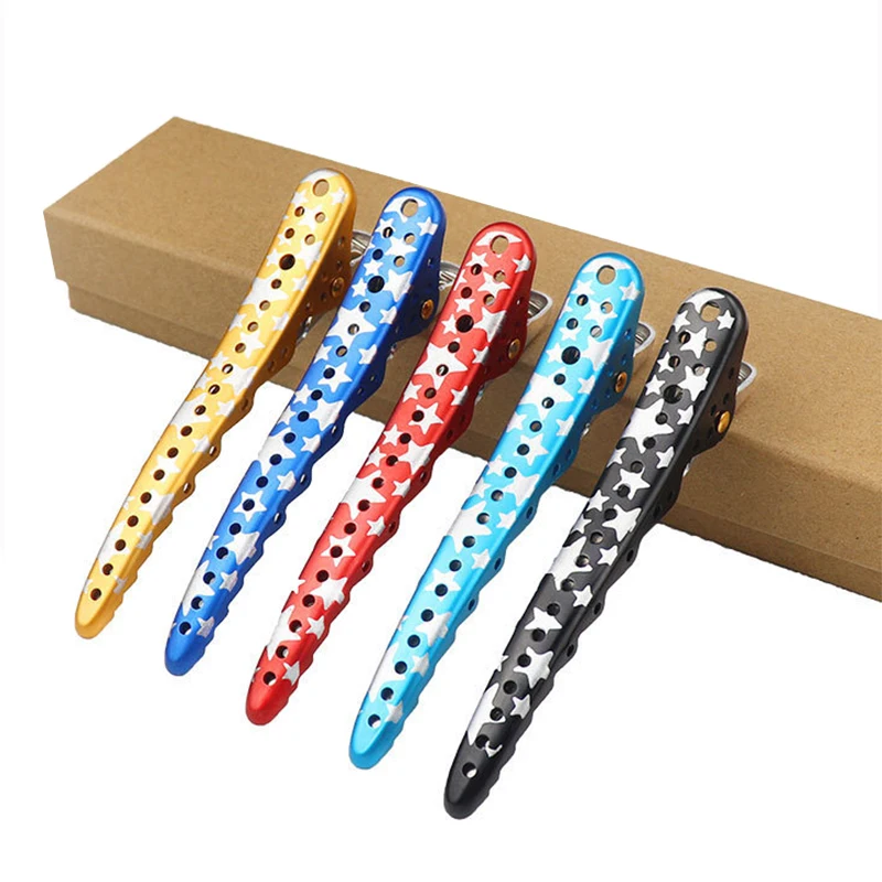 5pcs/set Salon Star Aluminum Hair Clips Styling Holding Section Updo Hairpins Antislip Crocodile Clamp Barrette Hairdresser 1644