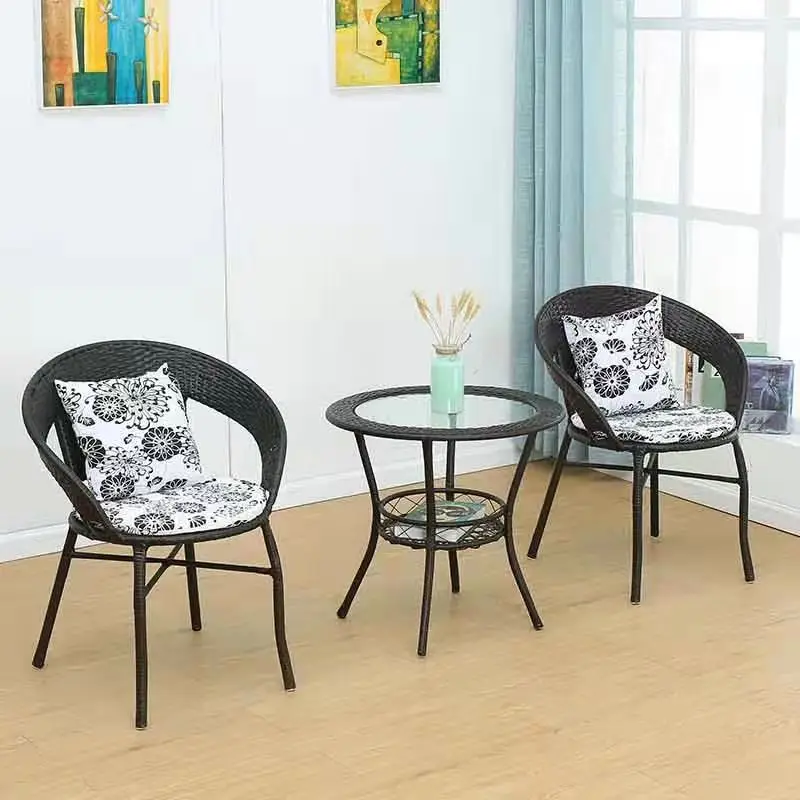 Cane Three-piece Tea Tables And Chairs Balcony Combination Modern Visitor Waterproof Outdoor Garden Leisure Chair Small Tea Tabl
