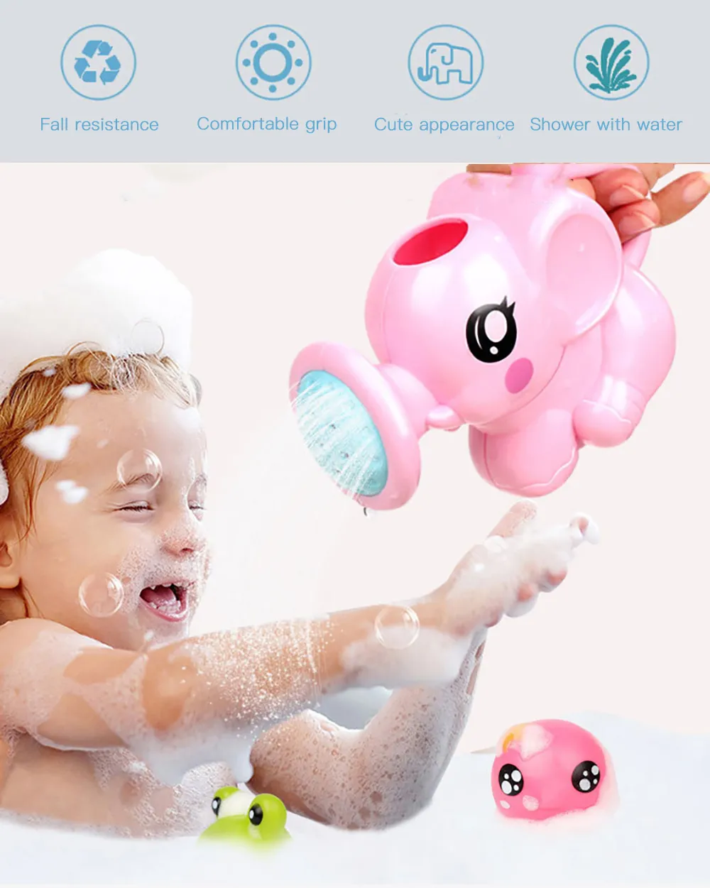 Description Picture 2 of itemKids Elephant Watering Pot Bath Toy - Cartoon Plastic Kettle for Bath and Shower Fun