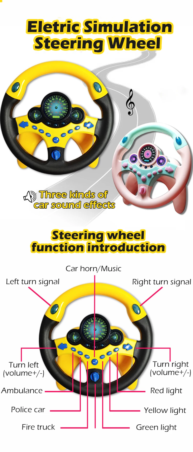 Description Picture 4 of itemElectric Simulation Steering Wheel Toy for Infants - Light, Sound, and Early Educational Fun for Kids on Strollers