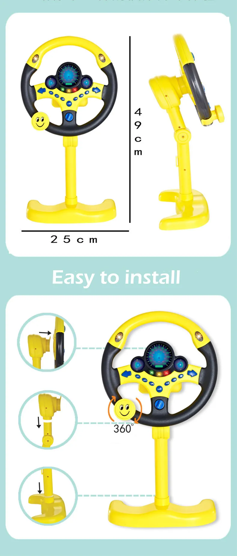 Description Picture 5 of itemElectric Simulation Steering Wheel Toy for Infants - Light, Sound, and Early Educational Fun for Kids on Strollers