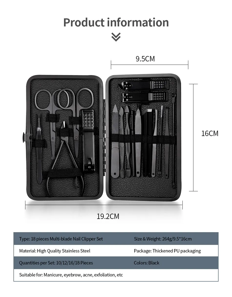 Description Picture 4 of itemStainless Steel Manicure and Pedicure Kit with Nippers, Trimmer, and Travel Case for Professional Nail Care