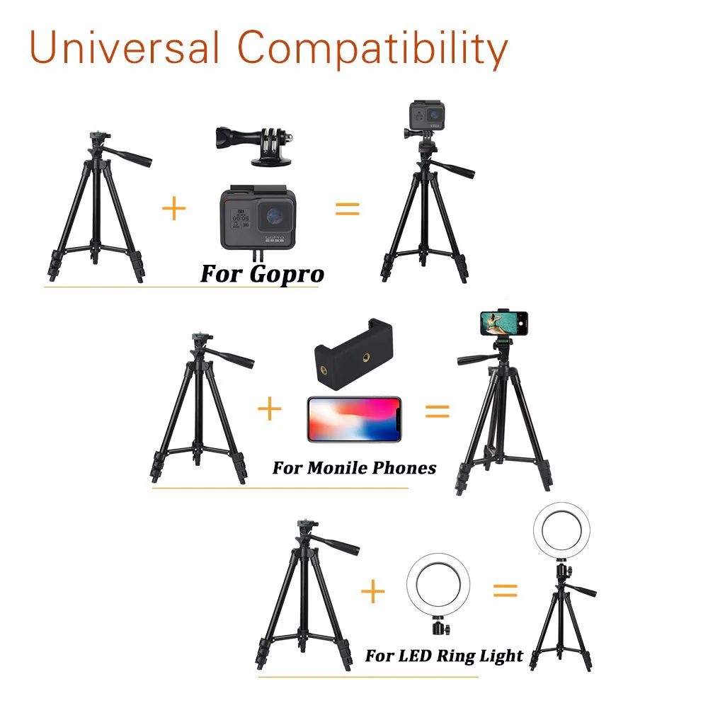 Description Picture 4 of itemNA-3120: 40-inch Universal Phone Tripod Stand - Perfect for Photography with Gopro, iPhone, Samsung, Iconic Brand, Huawei