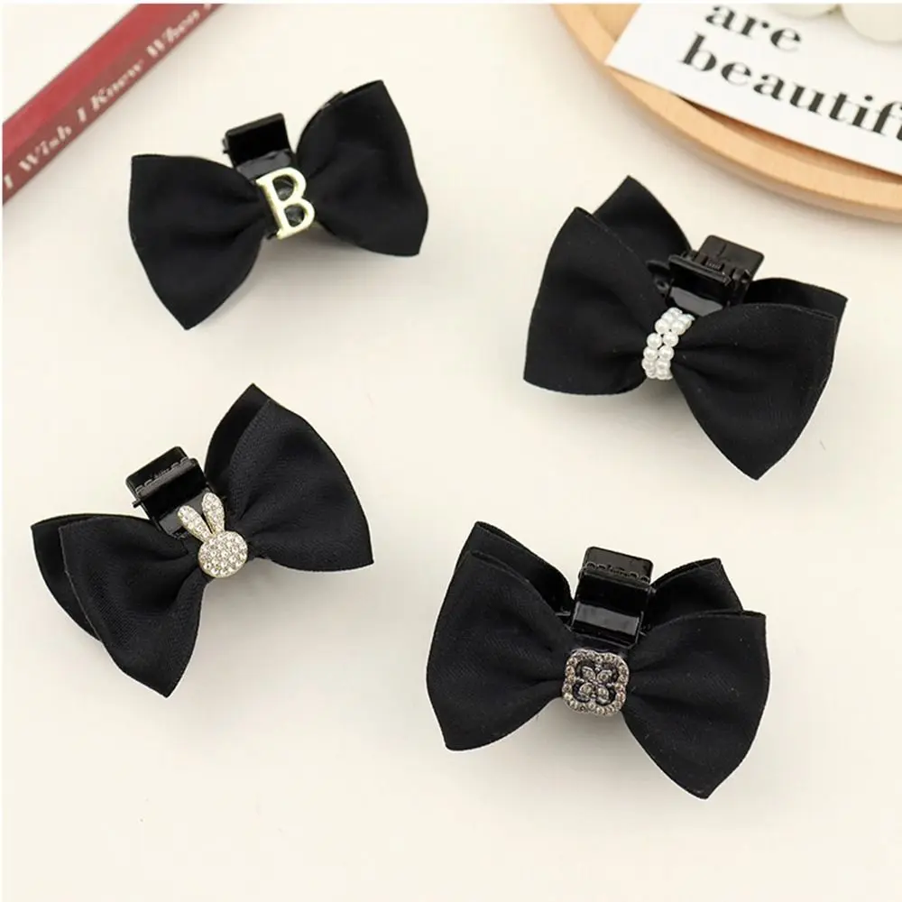 Retro Small Hair Claws Rabbit Black Bowknot Cloth Bow Hair Clip Female Hair Accessories Korean Style Headwear Cute Hairpin