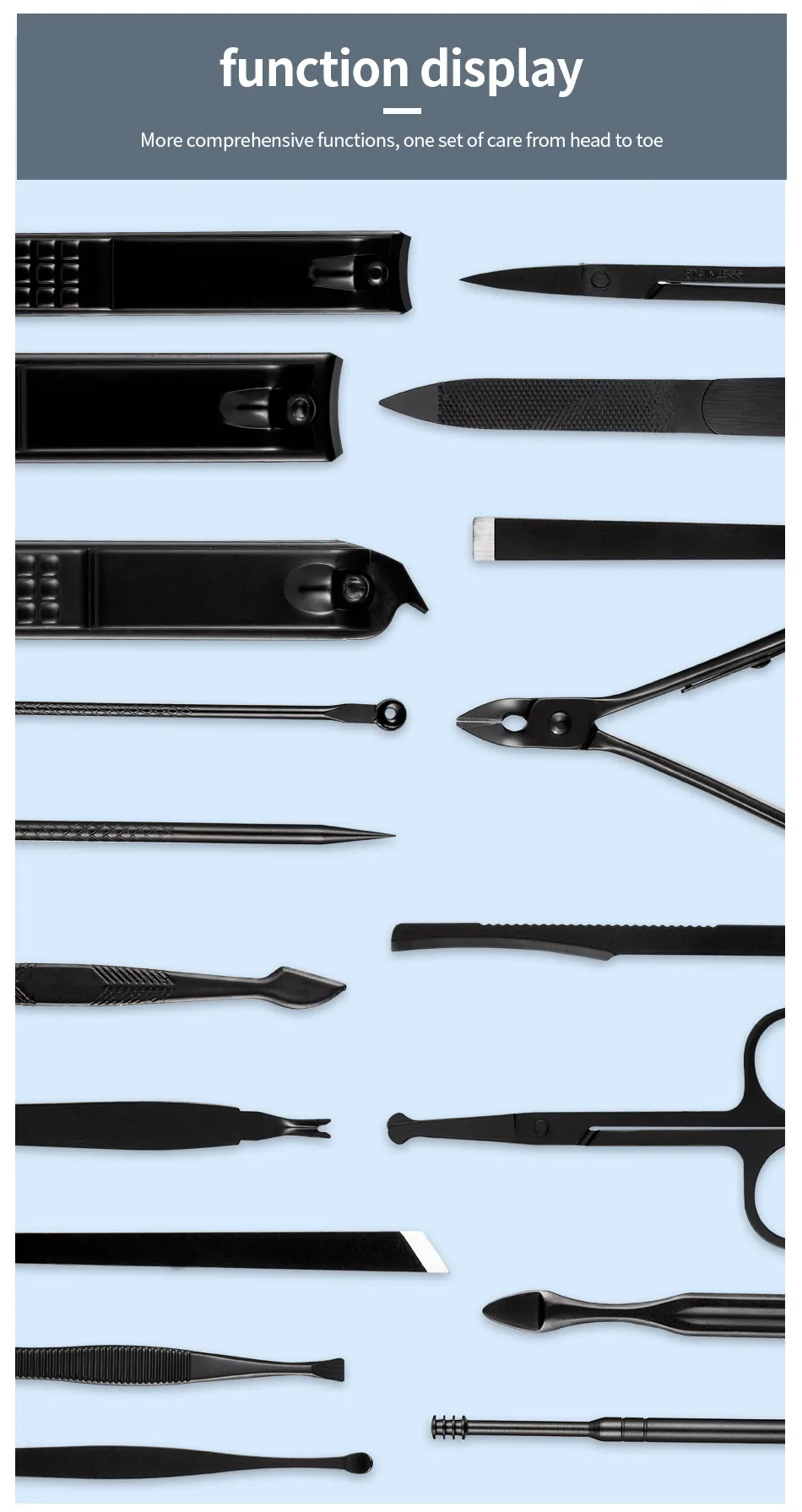 Description Picture 5 of itemStainless Steel Manicure and Pedicure Kit with Nippers, Trimmer, and Travel Case for Professional Nail Care