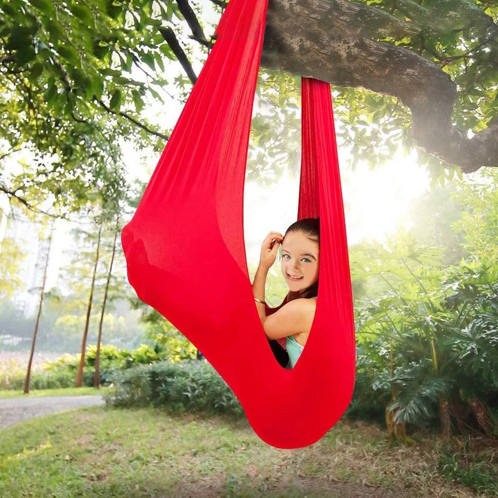 Balcony Camping Solid Color Sturdy Elastic Cotton Nylon Children's Hammock Indoor and Outdoor Yoga Swing Aerial Yoga Hammock