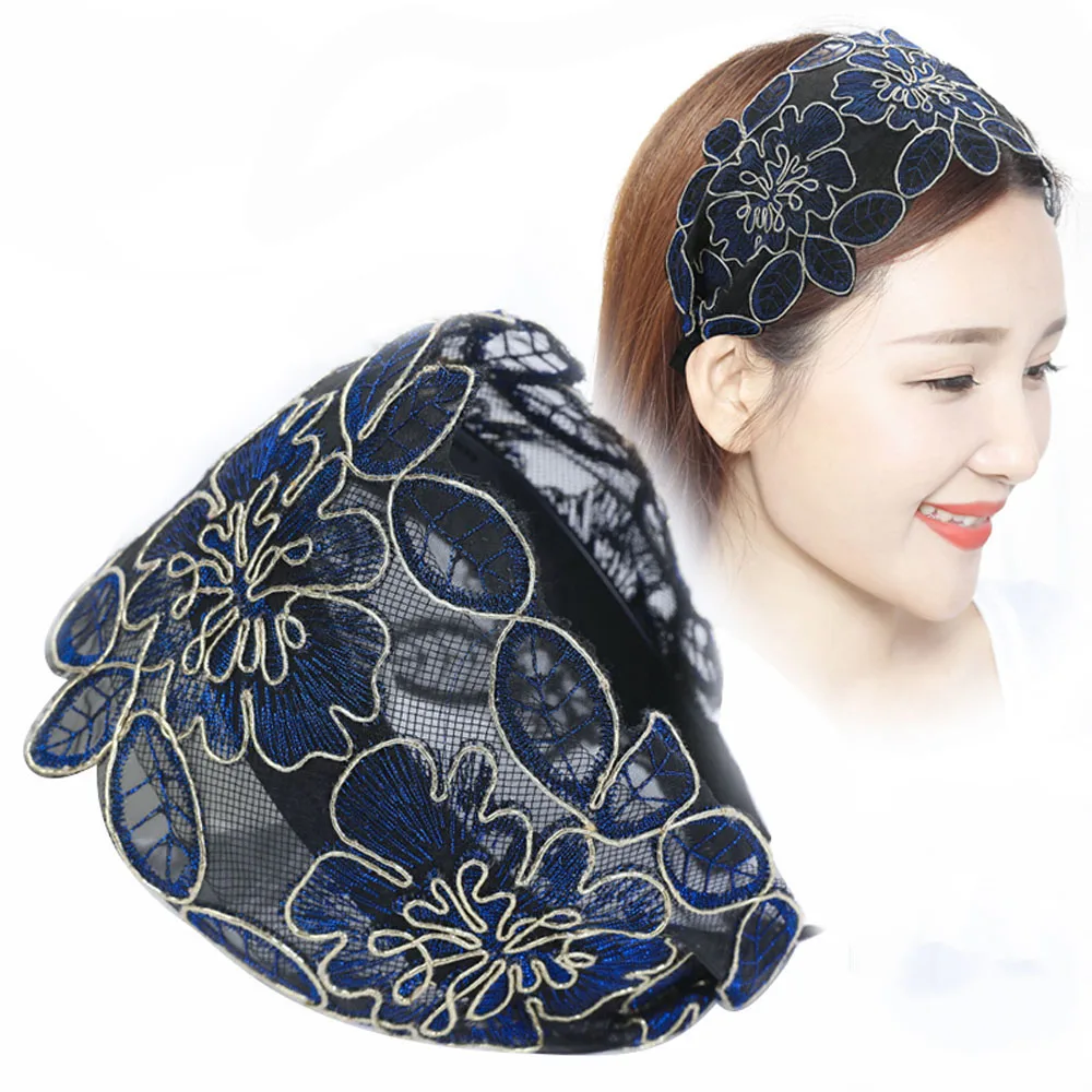 Adjustable Vintage Toothed Silk Broadside Floral Printed Head Hoop Hair Accessories Hair Bands Headband
