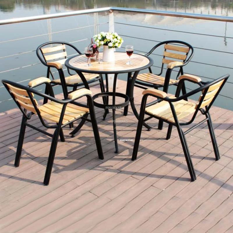 Modern Simple Solid Wood Garden Furniture Sets Wrought Iron Patio Furniture Leisure Table and Chair Balcony Outdoor Furniture