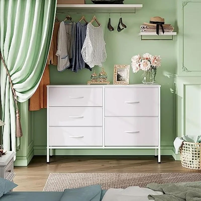 WLIVE Dresser for Bedroom with 5 Drawers, Wide Bedroom Dresser with Drawer Organizers, Chest of Drawers, Fabric Dresser for Livi