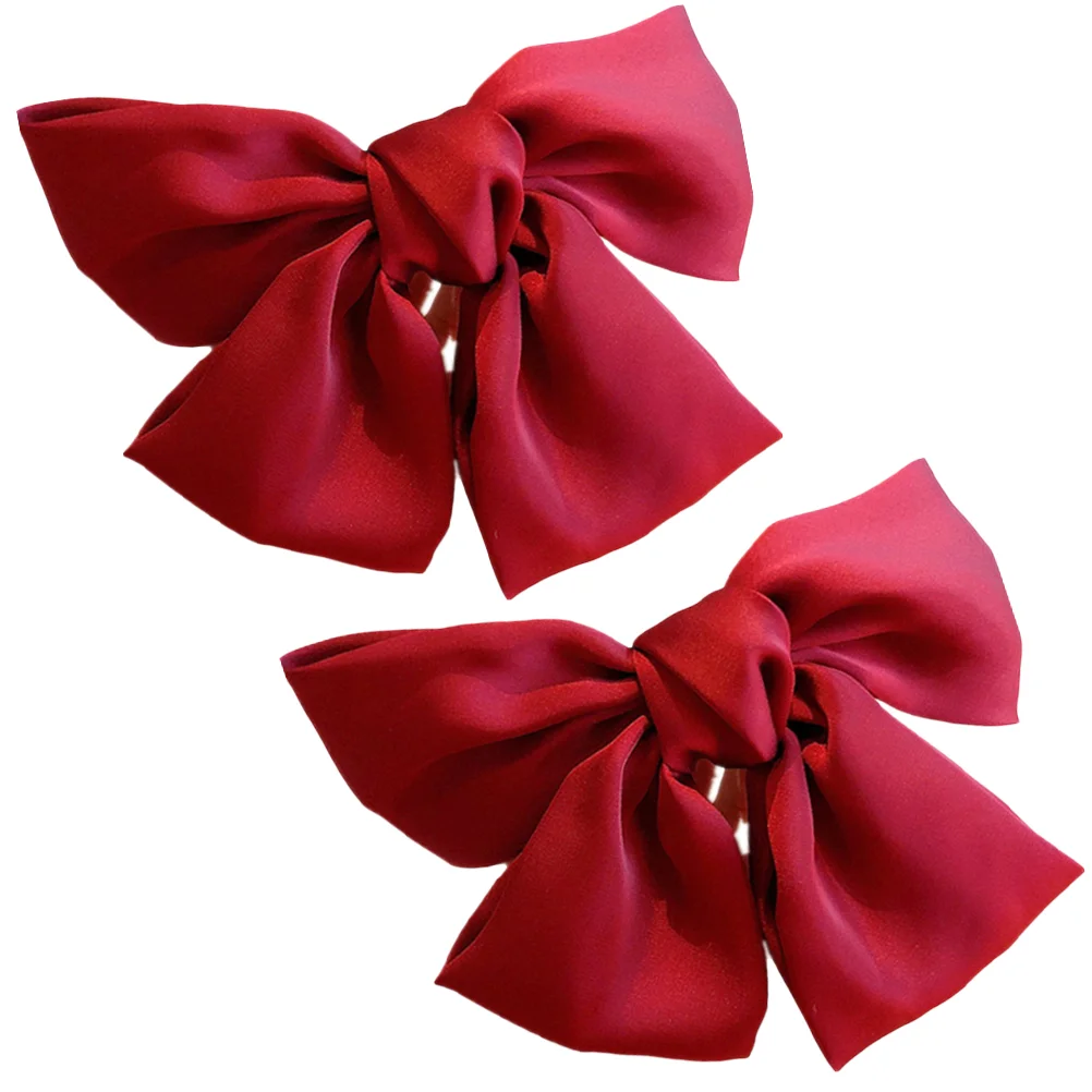 2Pcs Bowknot Hair Clips Large Fashion Hair Pin Cloth Hair Bows Clips for and, Red