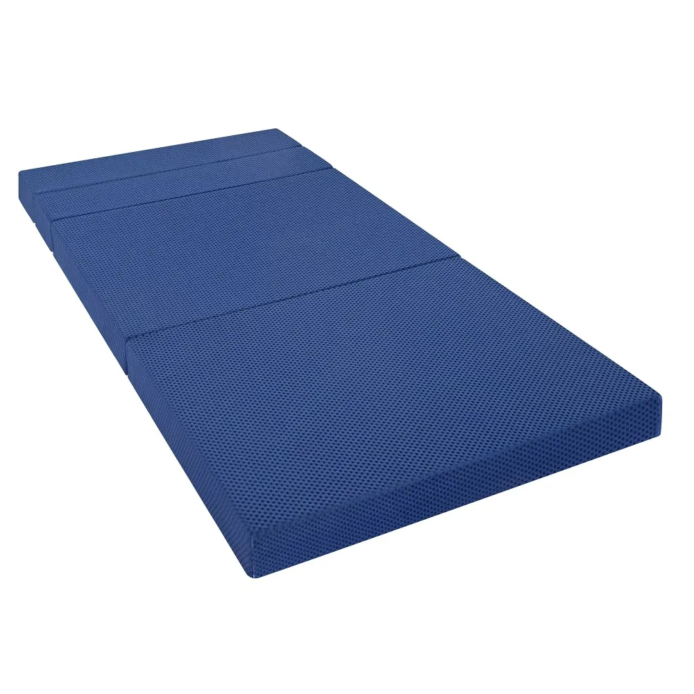 4'' Adult Tri-Fold Memory Foam Mattress, Blue, floor mattress