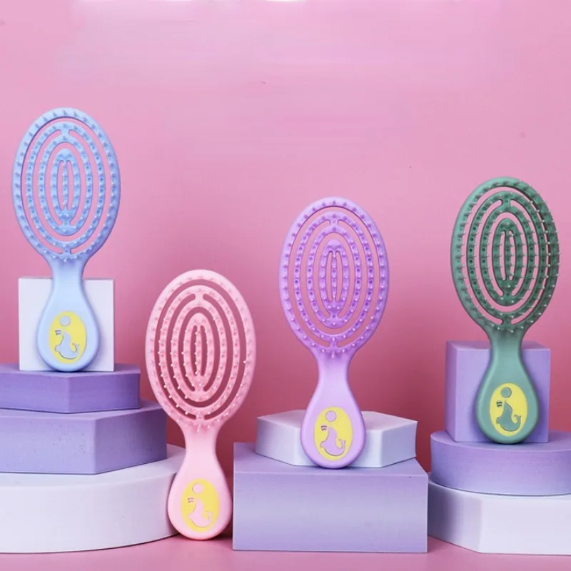 2 In 1 Kids Hair Combs Scalp Massage Brushes Relaxing Elastic Massage Combs Salon Circular Hair Brush Children Styling Tools 1pc