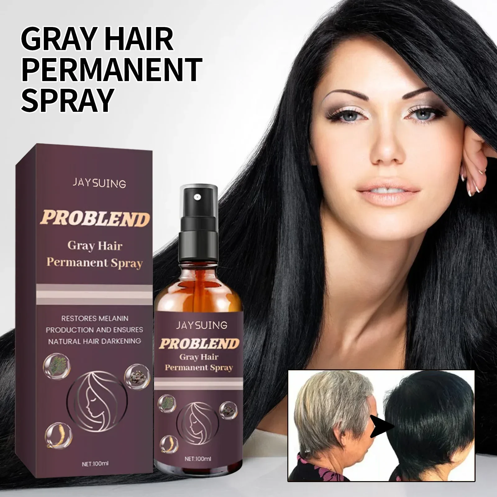 Sdatter Jaysuing Black Hair Spray Nourishing Hairs Covering Gray Hair Soft Hairs Natural Brighting Hairs Care Spray Repair Hair