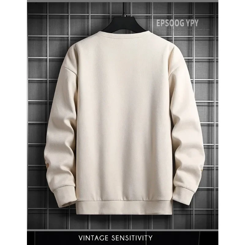 2024 Spring Autumn New Men's Sweatshirt Suede Fabric Fleece Casual Tops Male Vintage Sweatshirts Harajuku Print Fashion Pullover