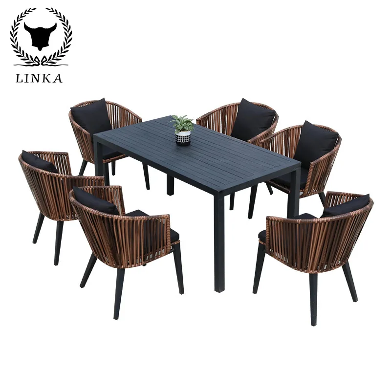 Hotel courtyard rattan leisure table and chair set outdoor waterproof sunscreen table and chair combination