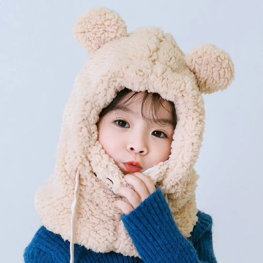 Fashion Lovely Scarf Integrated Cap Hat Scarf Set Cold-proof Warm Bear Winter Cap Bomber Hat Baby Hat Bonnet