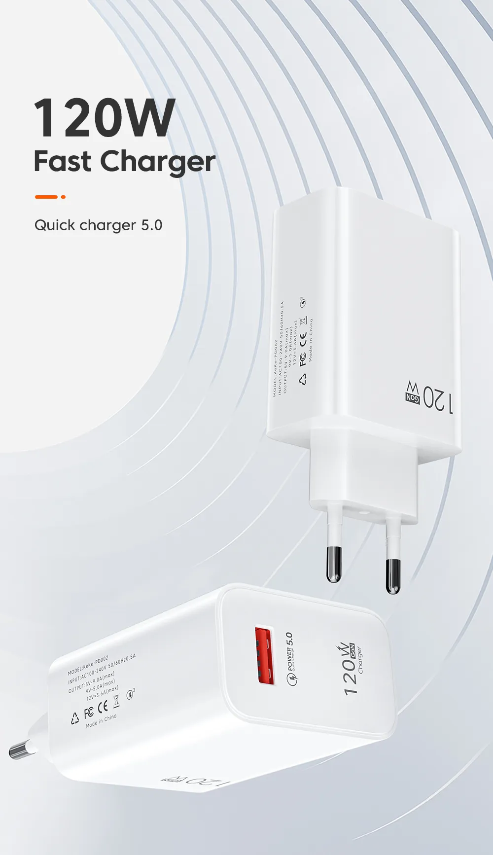 Description Picture 1 of itemUSB Charger with QC3.0, Fast Charging USB C Cable for iPhone, Huawei, Samsung, Iconic Brand