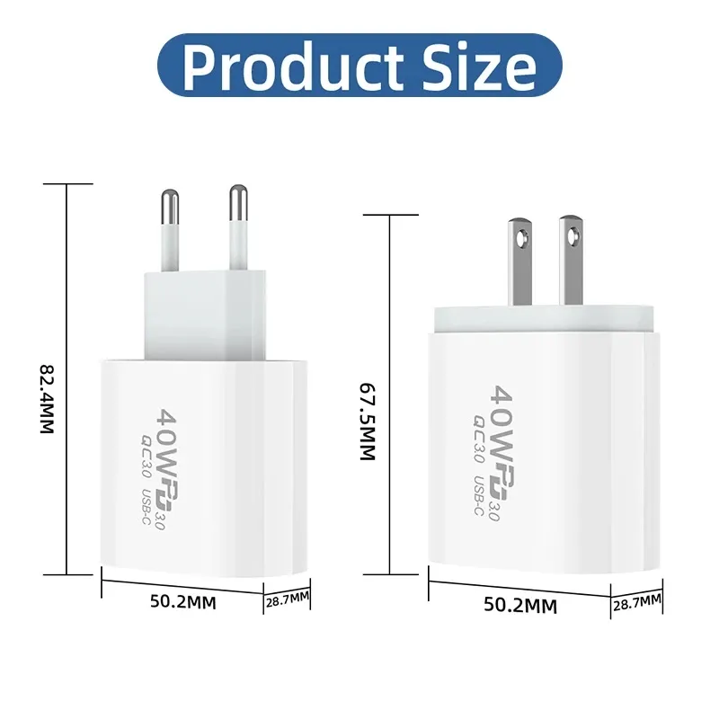Description Picture 4 of itemHigh-Speed Charging 40W USB C Charger, Compatible with iPhone 14, Iconic Brand, Samsung, MacBook, and More - EU and US Plug Options