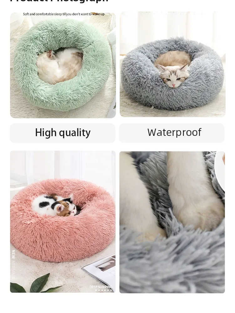 Round Soft Shaggy Cat Nest - Indoor Dog and Cat Bed with Removable Machine Washable Pillow Mat
