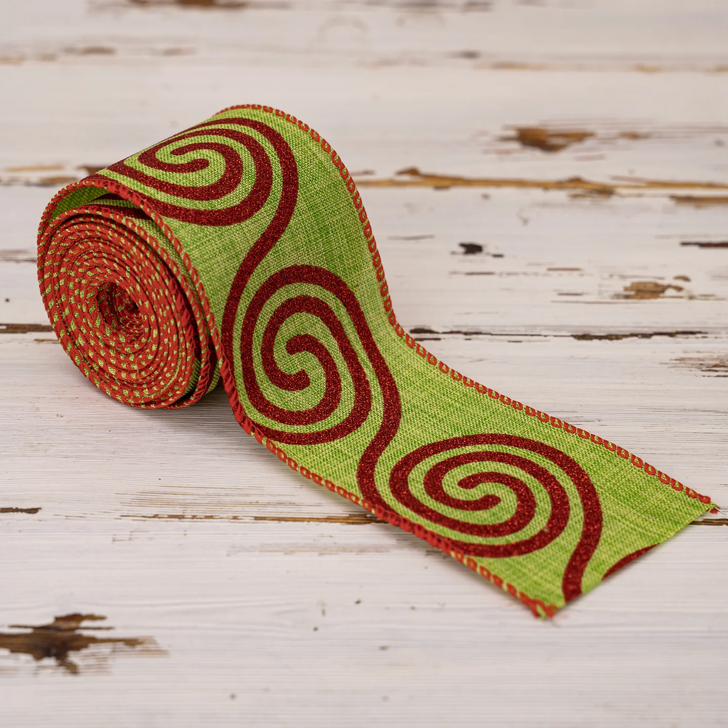 Christmas Glitter Stripe Burlap Ribbon, Festive Red and Green Wired Edge Ribbon for Holiday Decorations and DIY Crafts