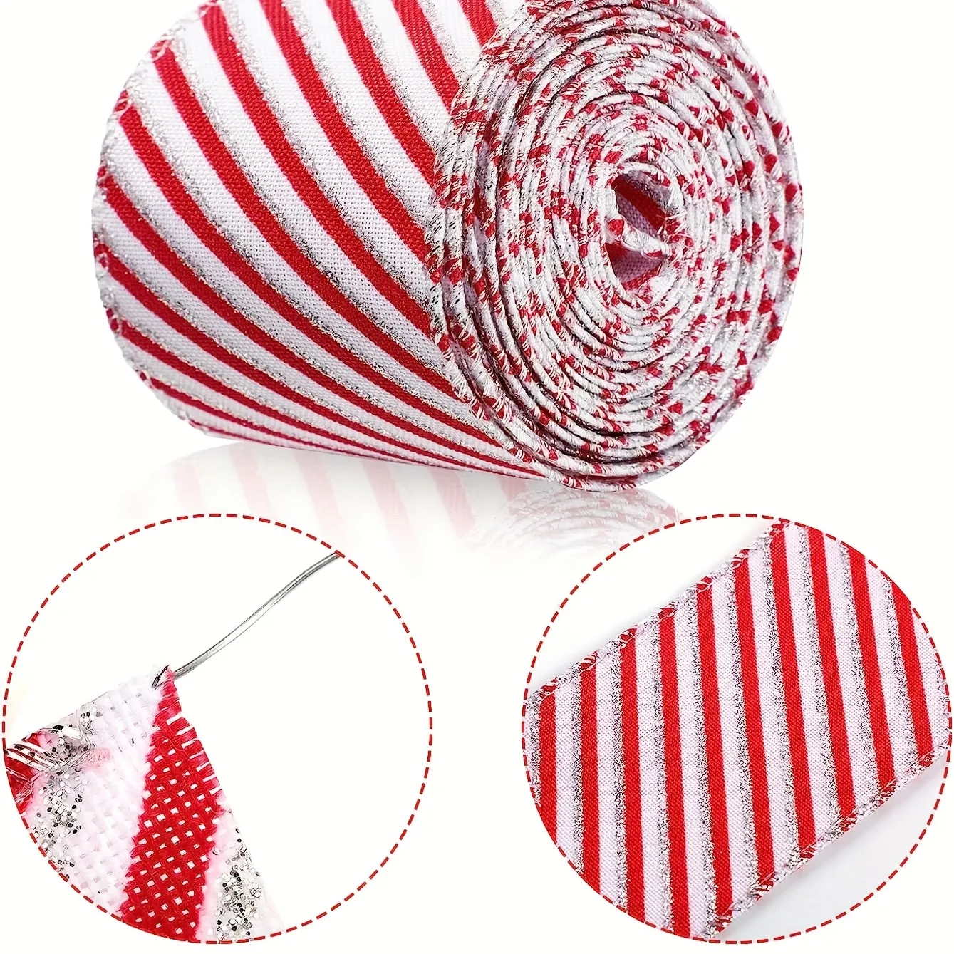 Description Picture 2 of itemChristmas Stripe Ribbon Red and White Thread Garland Bow for DIY Craft Home Decoration - 1pc