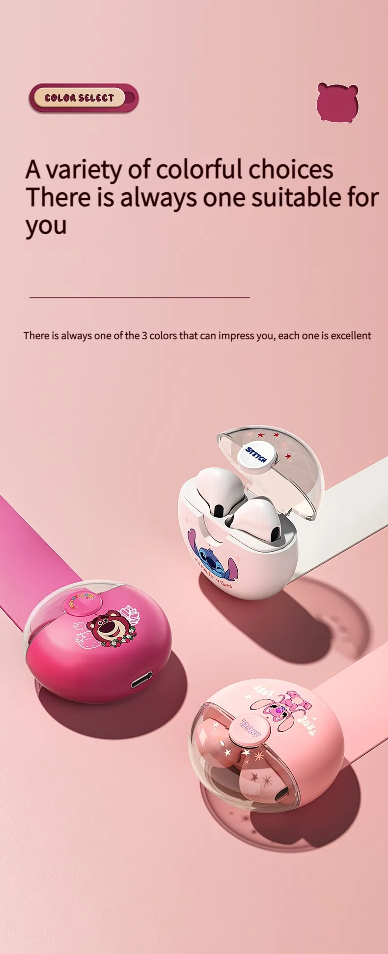 Description Picture 1 of itemIconic Brand Q50 Stitch Angel Wireless Bluetooth 5.3 Earphones - HiFi Surround Sound, Smart Touch, Long Battery Life