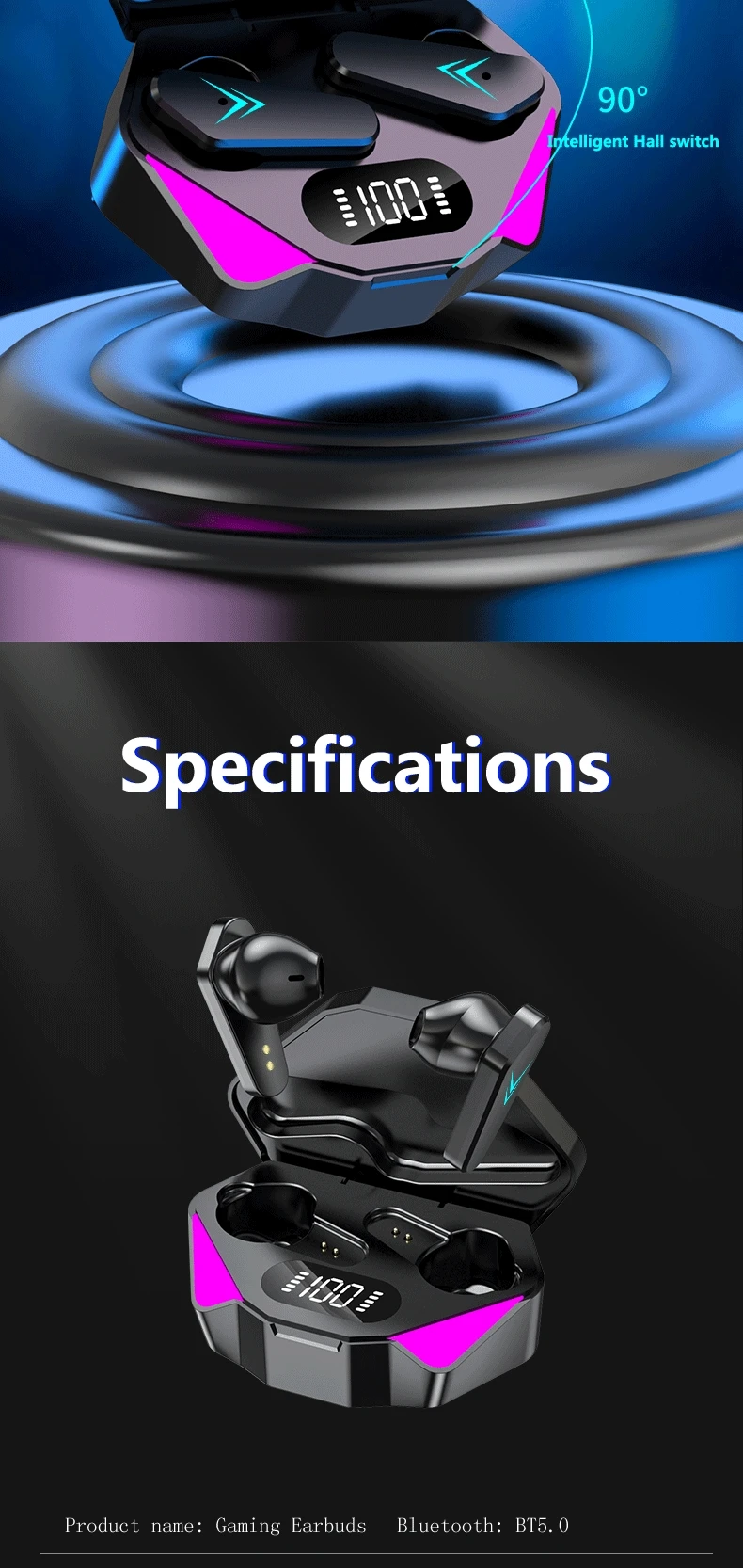 Description Picture 5 of itemTWS Wireless Earphone with Bluetooth 5.3 - Headphone with 65ms Low Latency, Earbud Esport Gaming Headset for Gamers with Mic