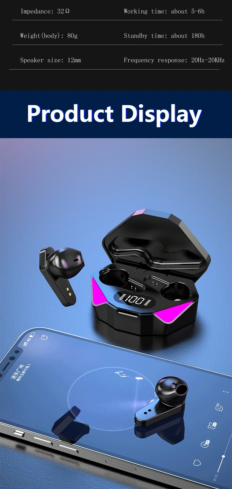 Description Picture 6 of itemTWS Wireless Earphone with Bluetooth 5.3 - Headphone with 65ms Low Latency, Earbud Esport Gaming Headset for Gamers with Mic