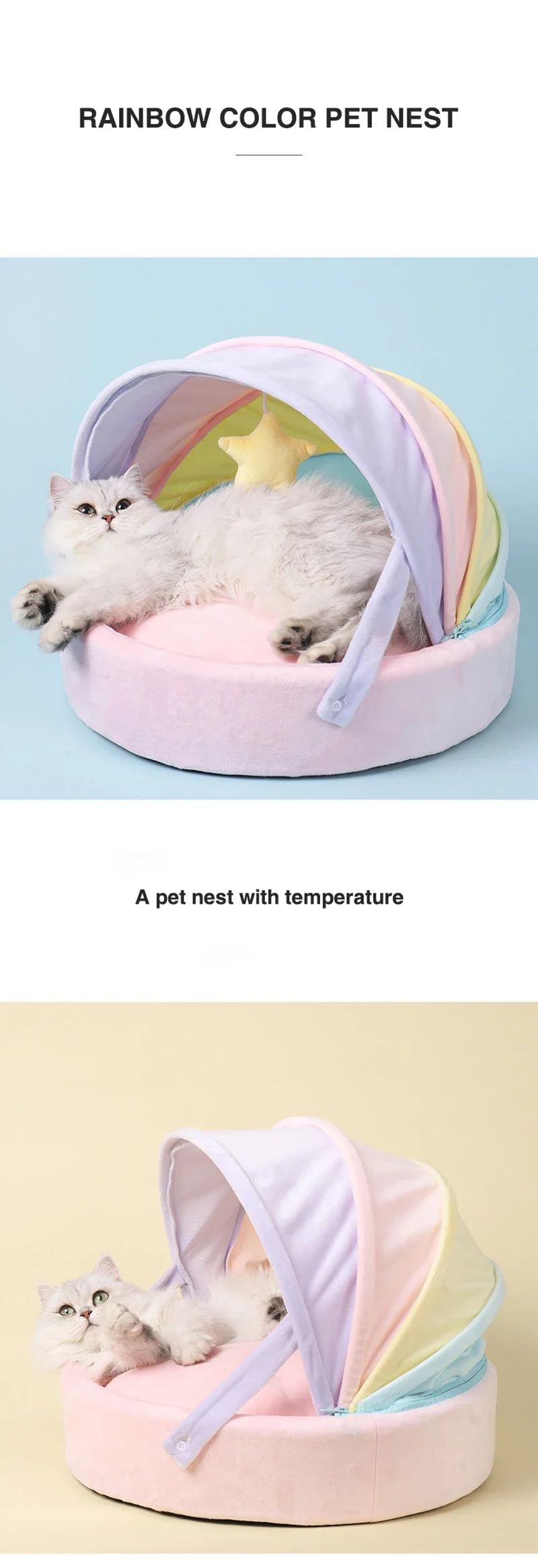 Description Picture 3 of itemPrincess Rainbow Pet Cat Bed - Half-Enclosed Round Cozy Haven for Chihuahuas, Teddies, and More