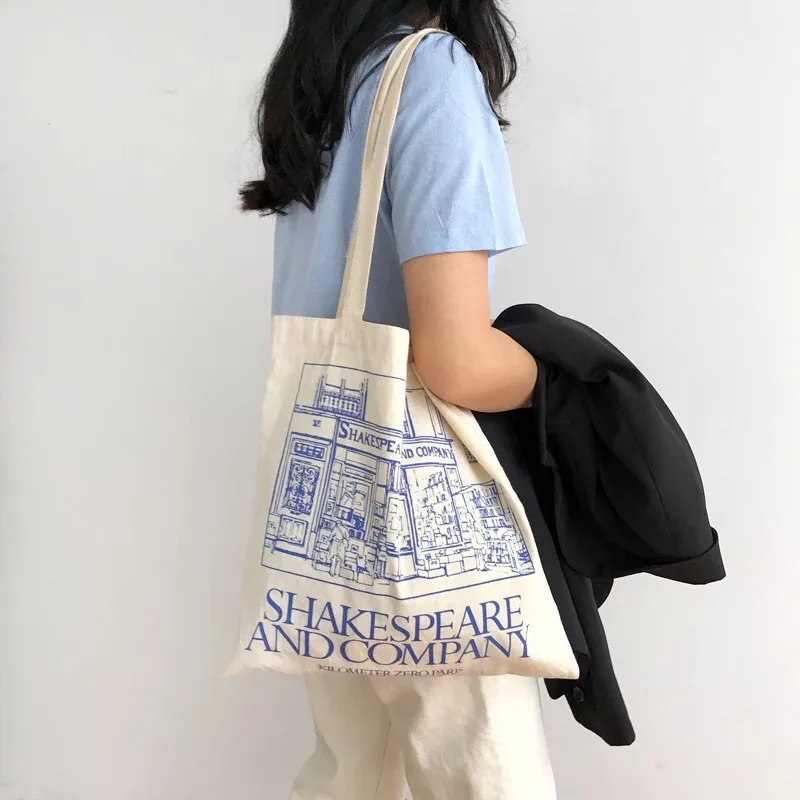 Description Picture 2 of item﻿Shakespeare Print Canvas Shoulder Bag: Stylish Women's Shopping Tote with Cotton Cloth Fabric