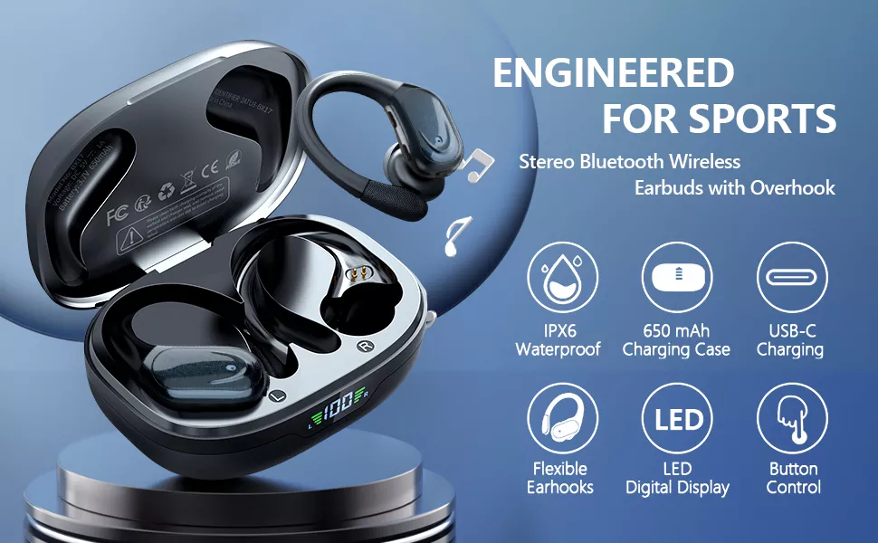 Description Picture 5 of itemBluetooth 5.3 True Wireless Earphones - Headphones with Mic, Button Control, Noise Reduction, Earhooks, and Waterproof Design
