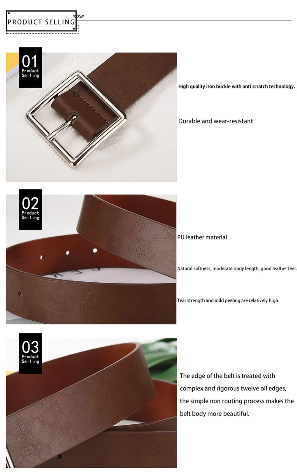Description Picture 3 of itemWomen's Soft PU Leather Belt: Elevate Your Style with a Square Pin Buckle, Jeans-Perfect Black Belt from a Fancy Vintage Strap