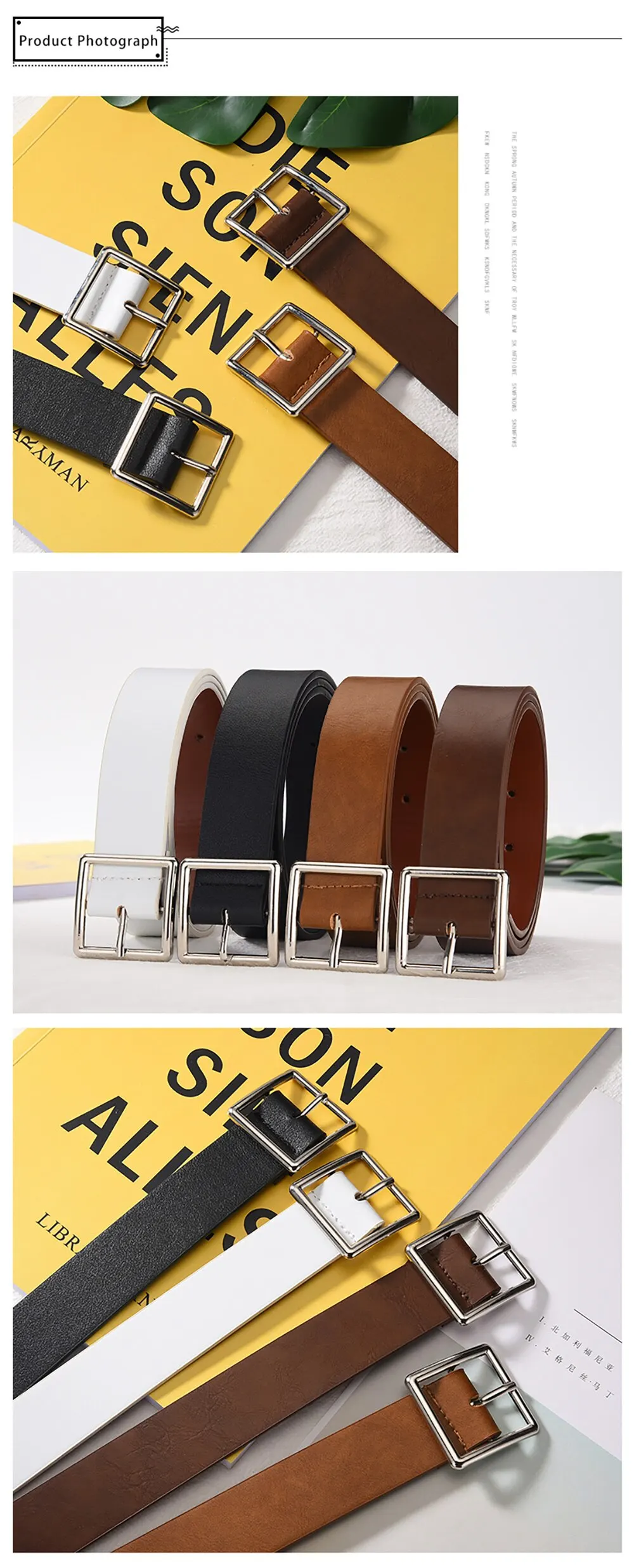 Description Picture 4 of itemWomen's Soft PU Leather Belt: Elevate Your Style with a Square Pin Buckle, Jeans-Perfect Black Belt from a Fancy Vintage Strap