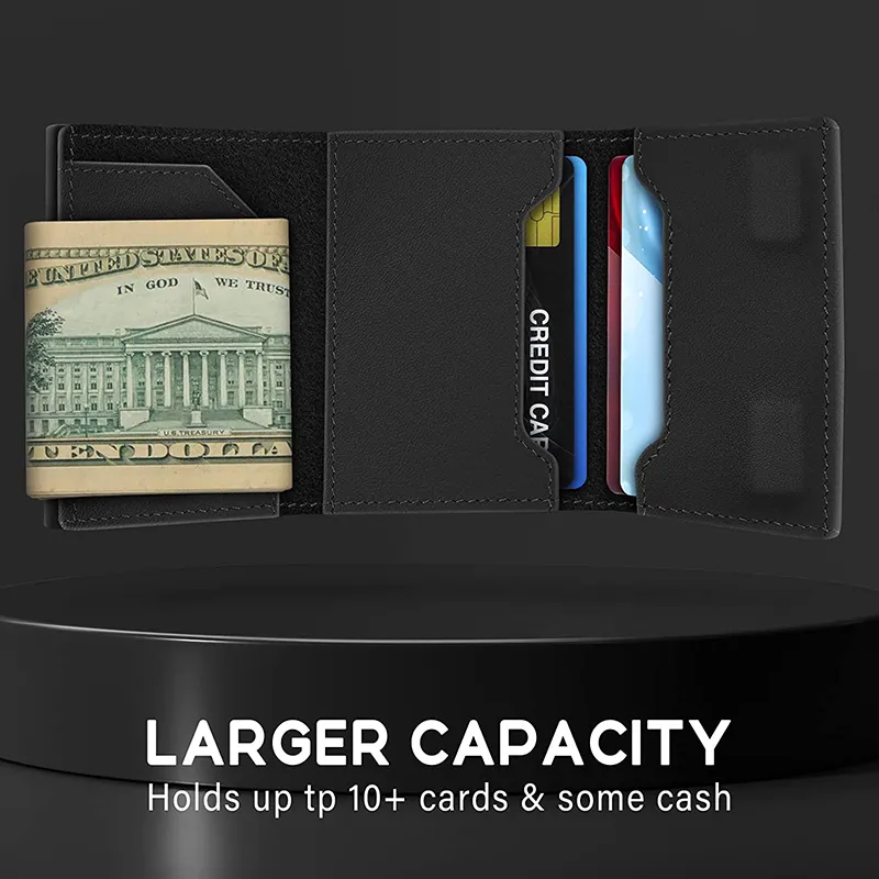 Description Picture 3 of itemLeather AirTag Wallet with RFID Protection, Minimalist Credit Card Bag for Apple AirTag / Color: Black noAirtag
