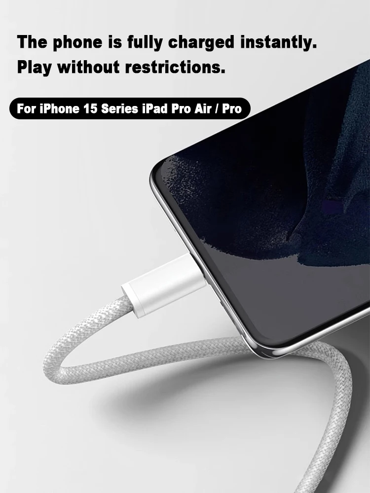 Description Picture 4 of item1m, 1.5m, 2m USB-C to USB-C Charging Cable – Ideal for iPhone 15 Plus Pro Max, iPad Pro, Air, and More