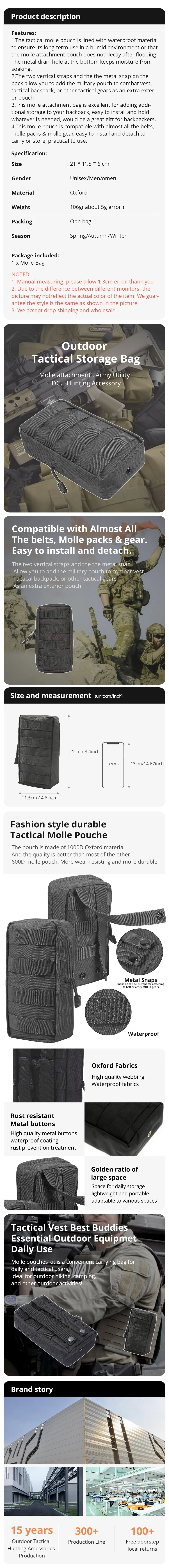 Description Picture 3 of itemOutdoor Tactical Molle Waist Bag - 1000D Oxford, Black Military Storage Fanny Pack for Hunting, Backpack Tactical Vest Attachment