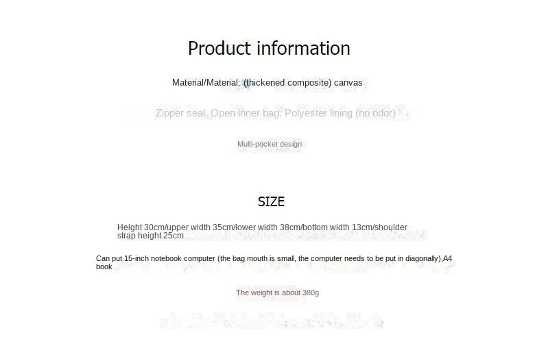 Description Picture 1 of itemLarge Capacity Canvas Shoulder Bag