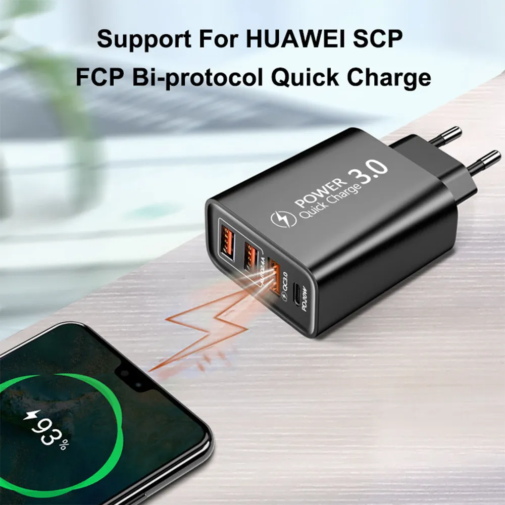 Description Picture 3 of itemSwiftCharge Pro: 3-Port USB Type C Power Adapter, Fast Charging PD Wall Charger for Samsung, Iconic Brand, iPhone, Qualcomm Quick Charge 3.0