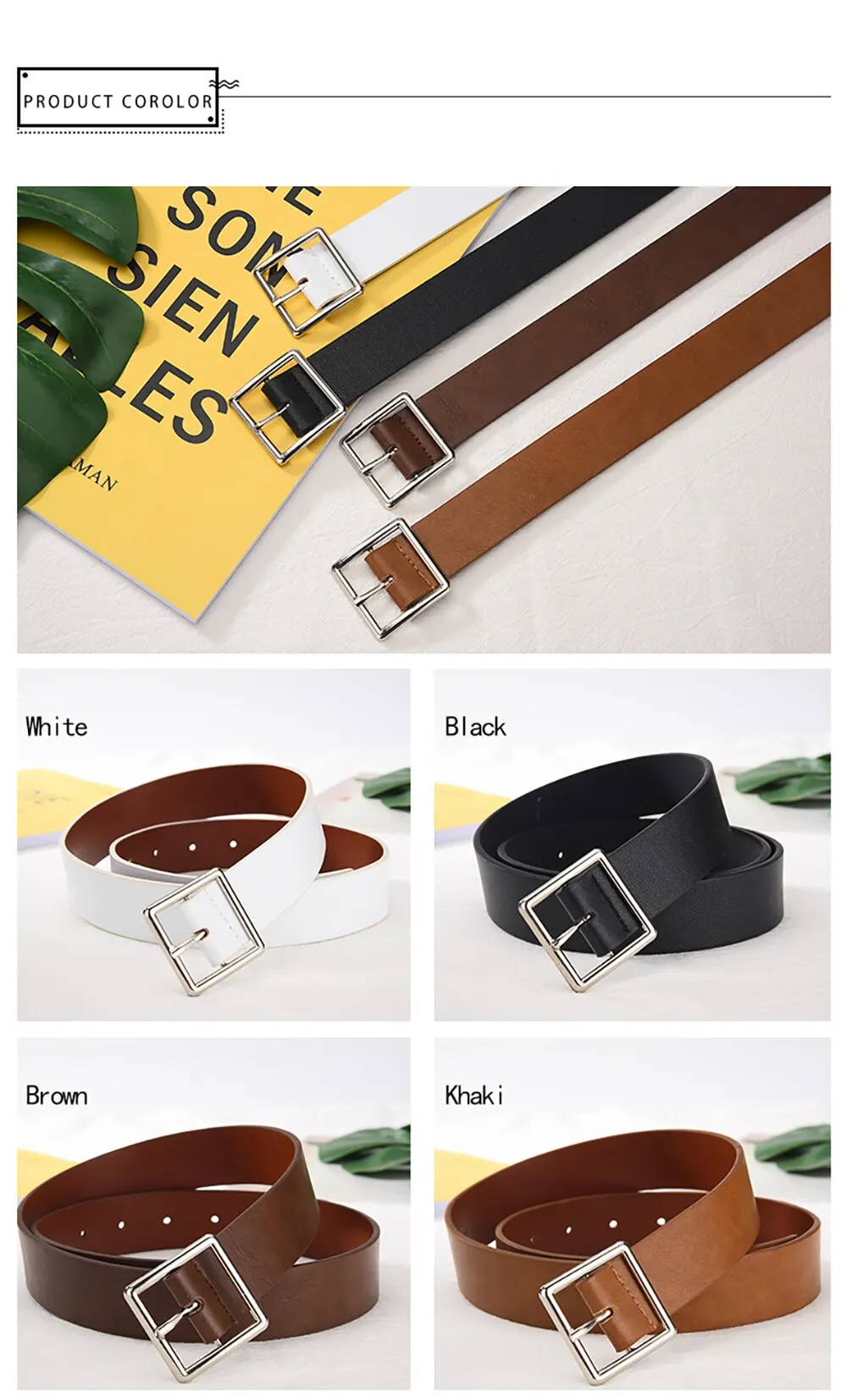 Description Picture 2 of itemWomen's Soft PU Leather Belt: Elevate Your Style with a Square Pin Buckle, Jeans-Perfect Black Belt from a Fancy Vintage Strap