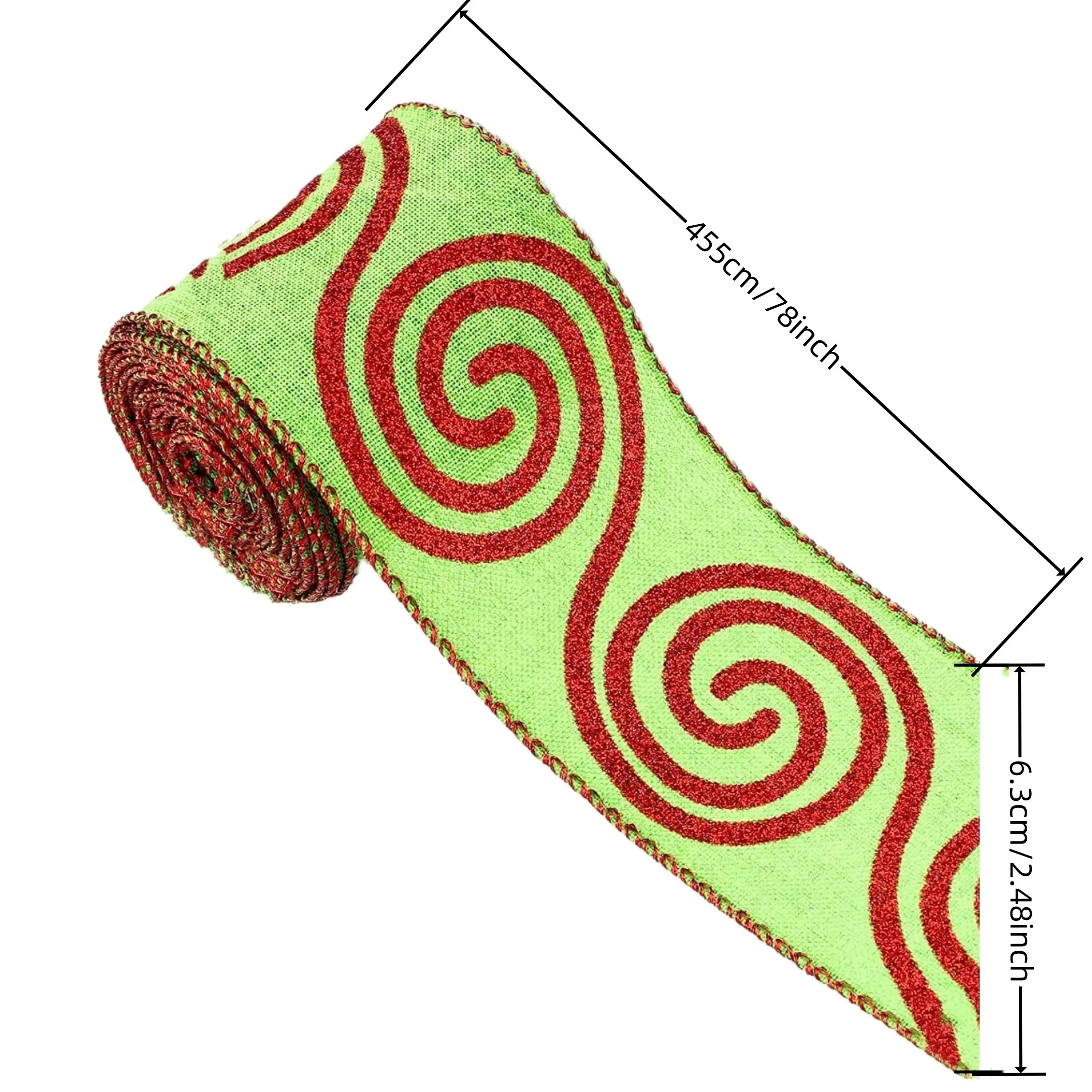 Christmas Glitter Stripe Burlap Ribbon, Festive Red and Green Wired Edge Ribbon for Holiday Decorations and DIY Crafts