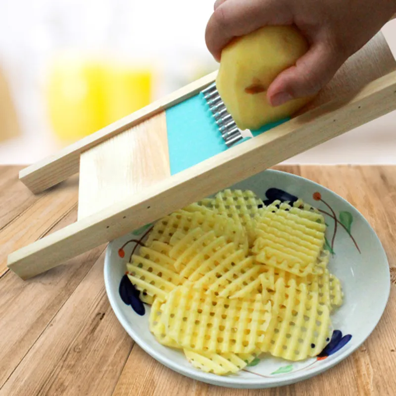 Description Picture 2 of itemWoodCraft SliceMaster: Solid Wood Potato Grid Slicer and Vegetable Grater - Corrugated Net Chopper, Cutter, and Wave Knife