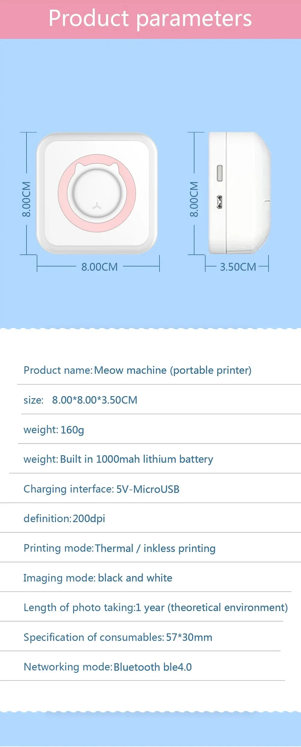 Description Picture 6 of itemOlaf Mini Printer Portable Thermal Stickers Paper Inkless Bluetooth Wireless Impresora Android IOS Portable Label Printer