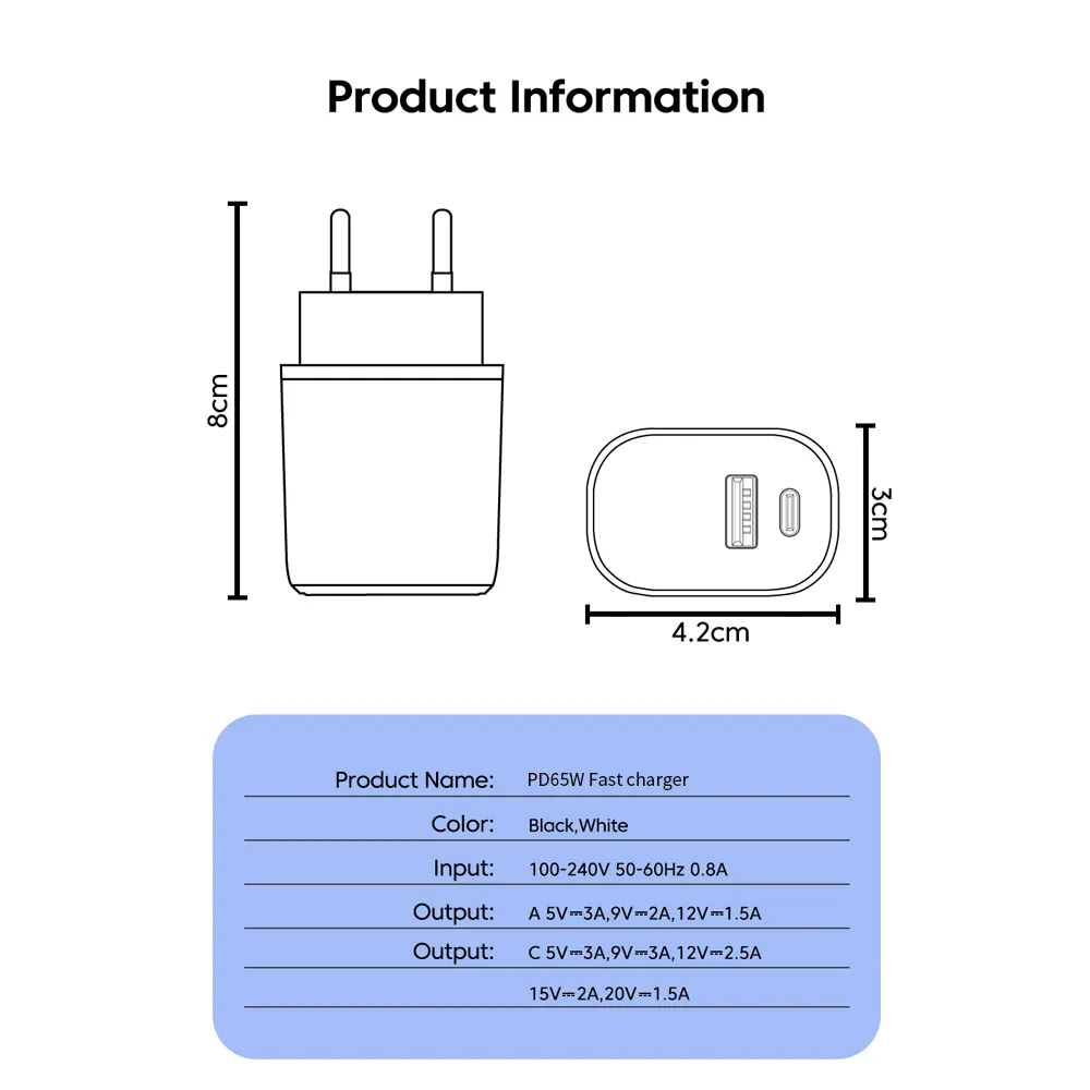 Description Picture 5 of item65W GaN Charger: USB PD Type C Fast Charging Mobile Phone Charger Wall Adapter for iPhone 15 Xiaomi Samsung Macbook