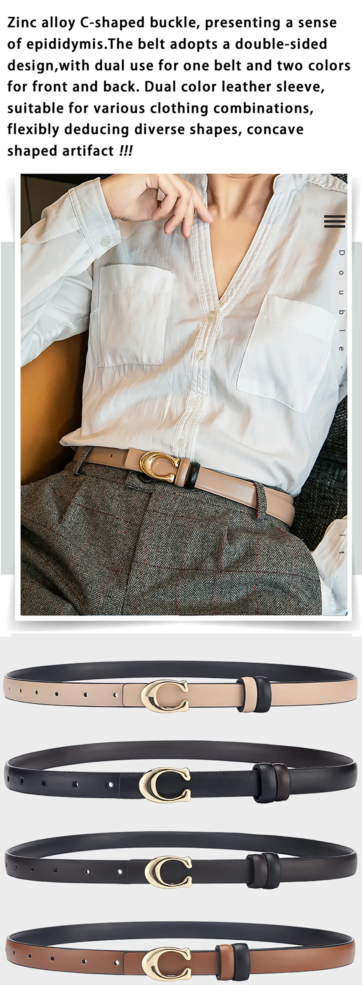 Description Picture 1 of itemC-Shaped Elegance: New Women's Fashionable Thin Belt with Detachable Double Side Denim 