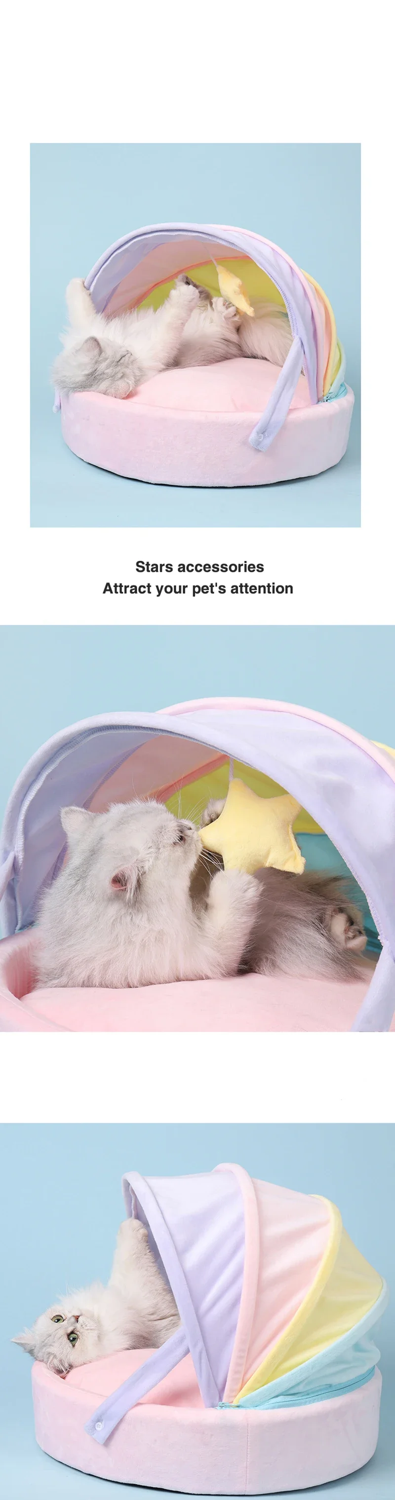 Description Picture 2 of itemPrincess Rainbow Pet Cat Bed - Half-Enclosed Round Cozy Haven for Chihuahuas, Teddies, and More