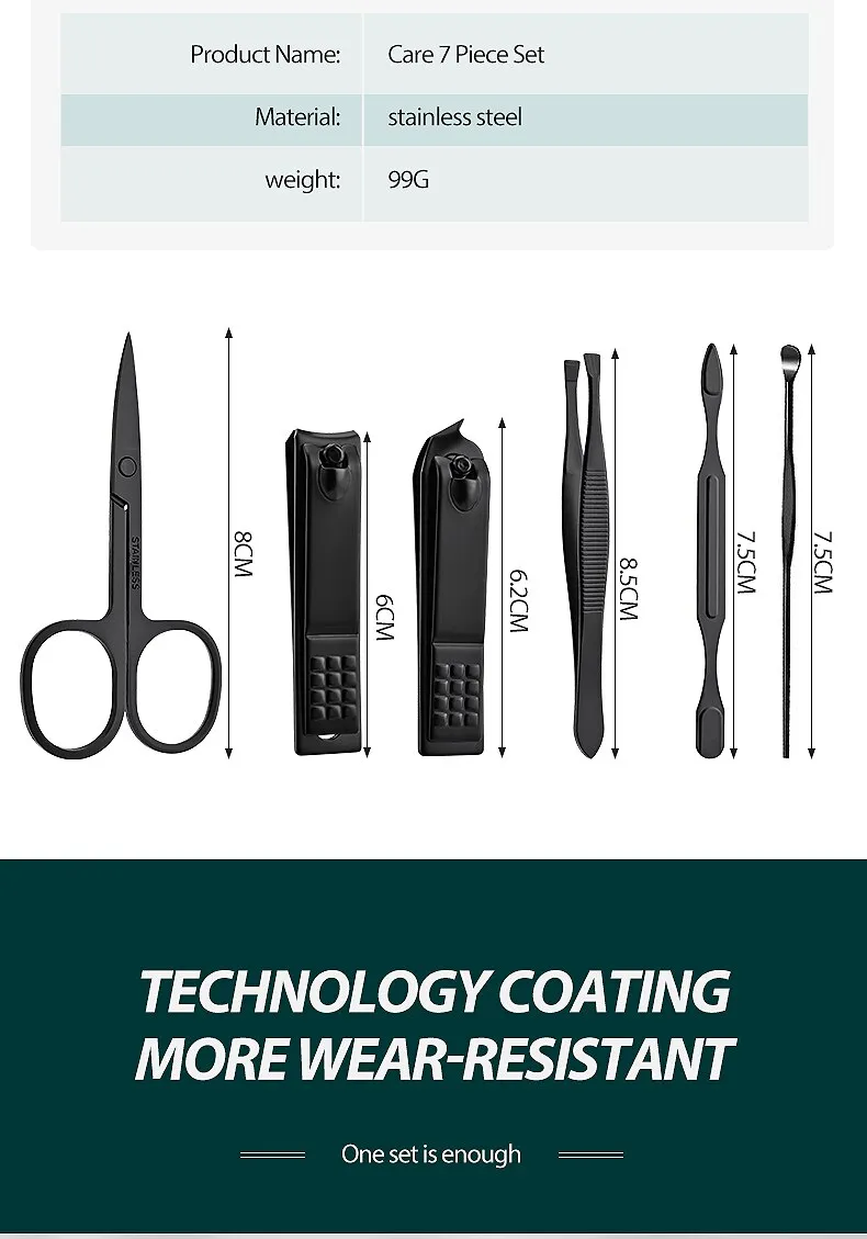 Description Picture 5 of item7-Piece Manicure Tools, Including Large Opening Clippers, Compact and Unisex